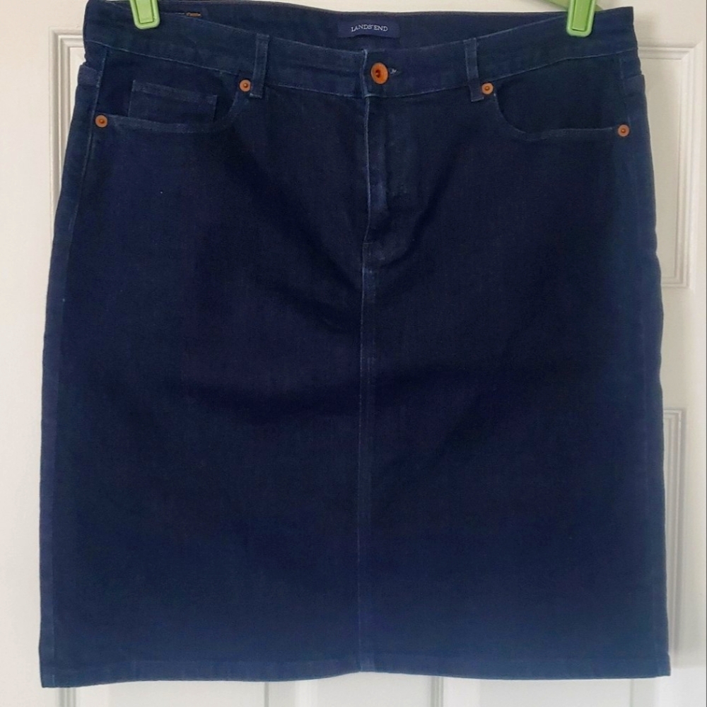 LANDS' END Women's Dark Blue Denim Skirt Size 14